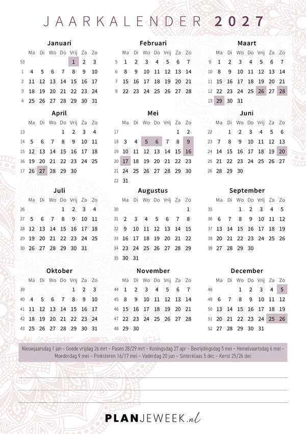 Kalenderkaart 2026 – 2027