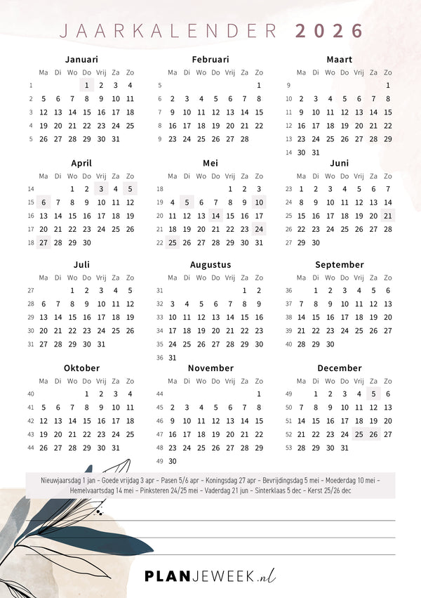 Kalenderkaart 2025 – 2026
