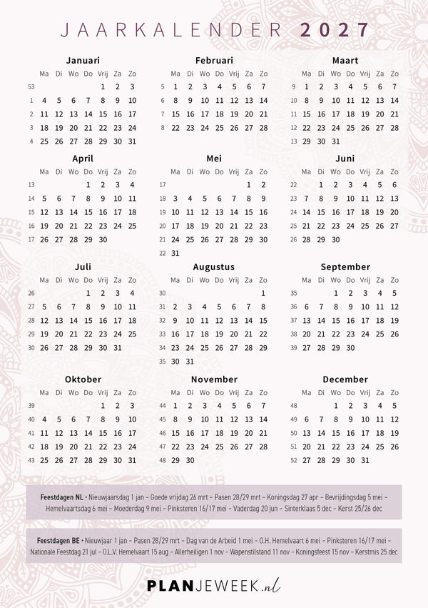 Kalenderkaart 2027 – 2028