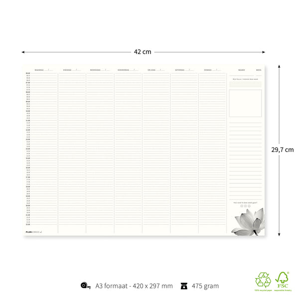 Prikkelarme weekplanner deskplanner Lotus A3