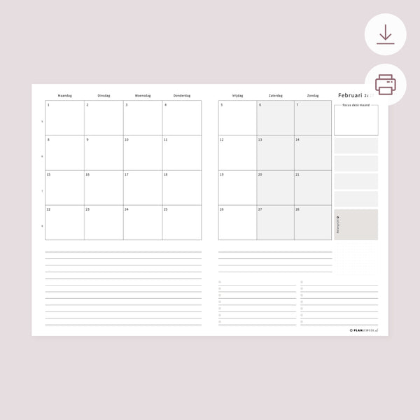 Printable - Maandplanner Februari 2027
