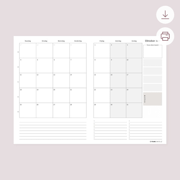 Printable - Maandplanner Oktober 2027