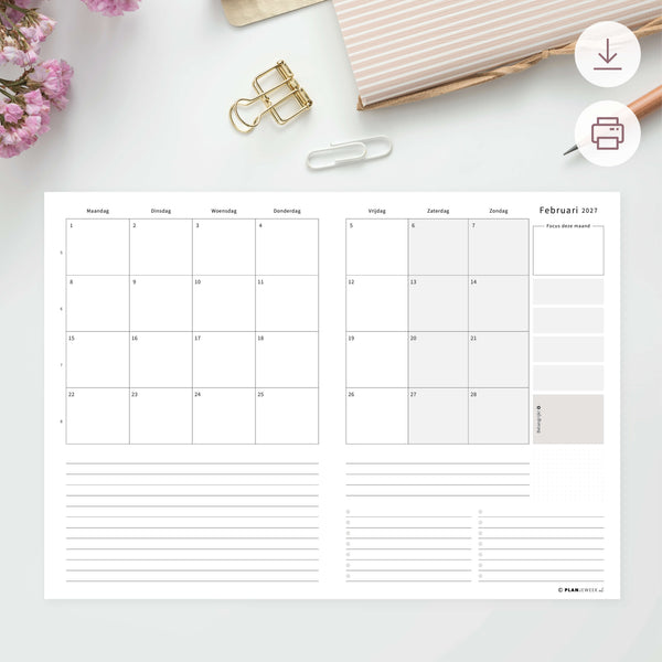 Printable - Maandplanner Februari 2027