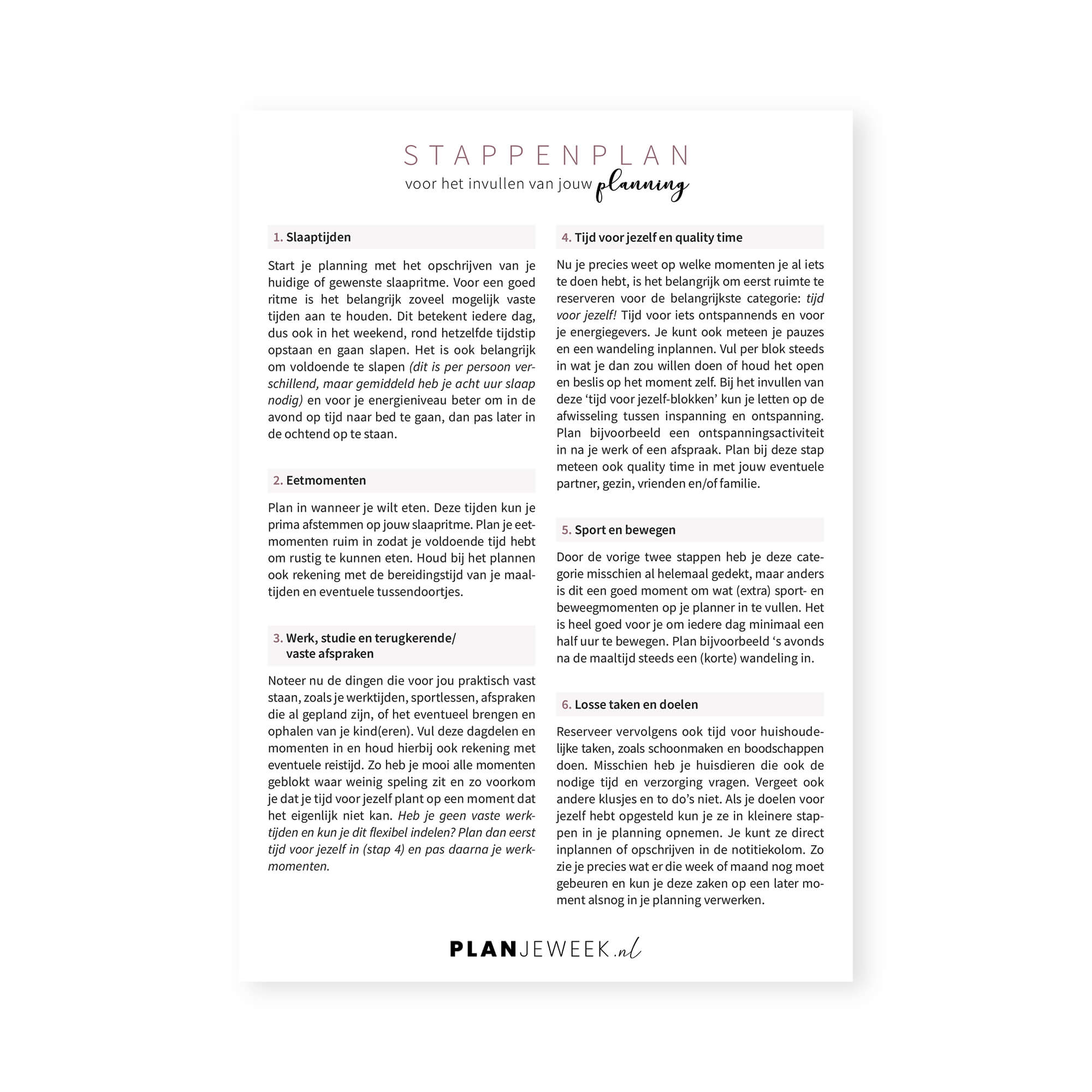 Stappenplan om je planning op te bouwen - Planjeweek.nl