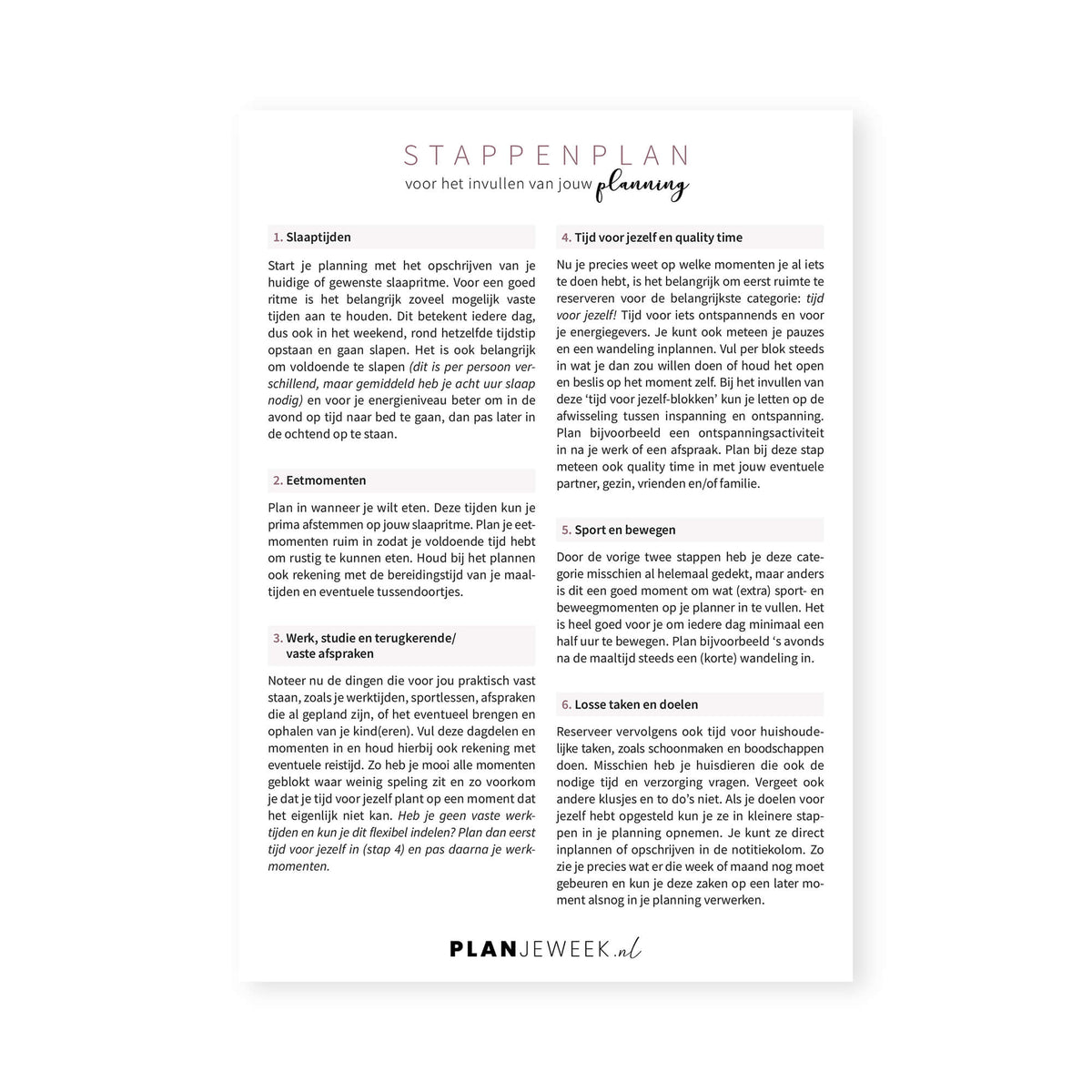 Stappenplan om je planning op te bouwen - Planjeweek.nl
