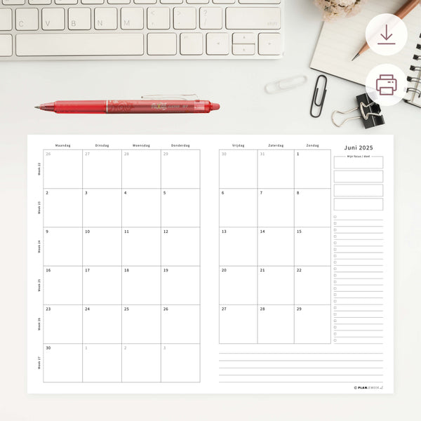 Printable - Maandplanner Juni 2025