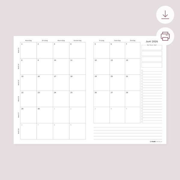 Printable - Maandplanner Juni 2026