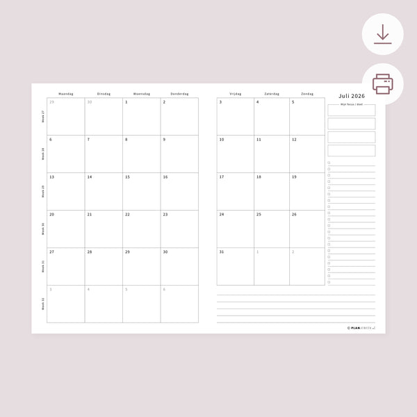 Printable - Maandplanner Juli 2026