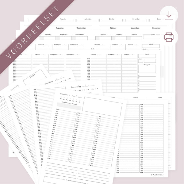 Printable voordeelset - Planpakket - alle dag-, week-, maand- en jaaroverzichten