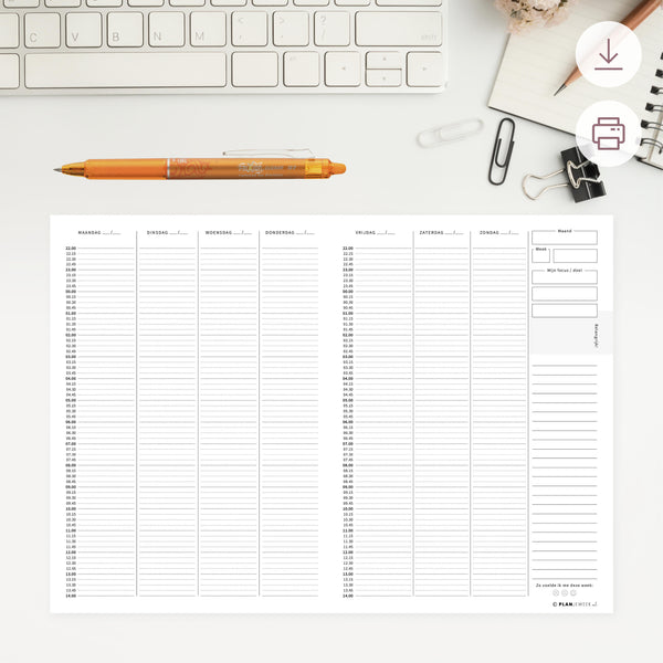 Printable - Weekplanner 22:00 - 14:00 uur - nacht en ochtend