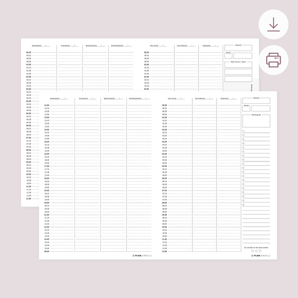 Printable - Weekplanner 24-uur (2 versies)