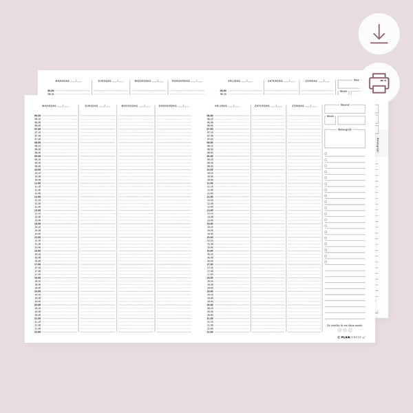 Printable - Weekplanner 6:00 - 22:00 uur