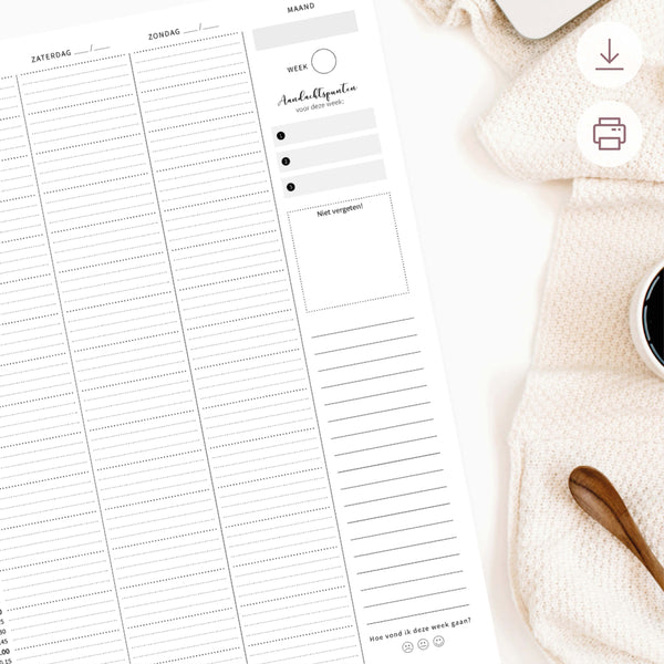 Printable - Weekplanner 6:00 - 22:00 uur