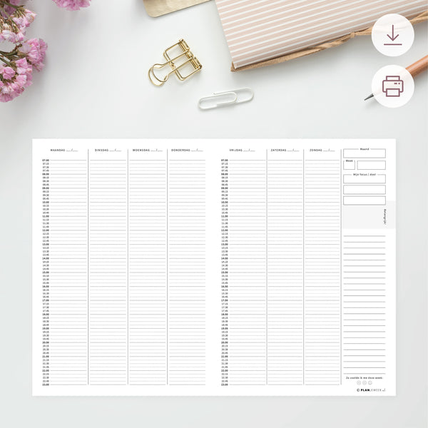 Printable - Weekplanner 7:00 - 23:00 uur